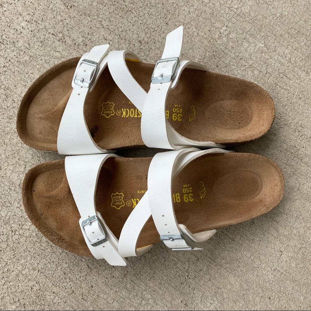 White leather Birkenstock sandals